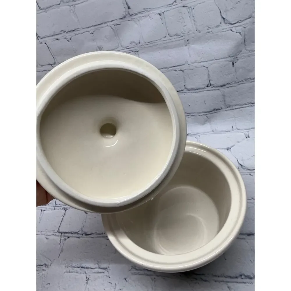 Longaberger Pottery Woven Traditions Green Ivory Butter Tub